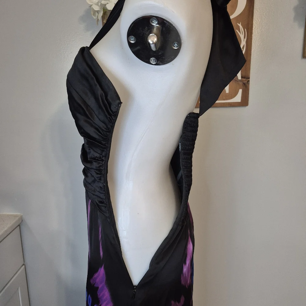 bebe Denora Bloom Silk Iris Tie Halter Silk Dress NWT - Picture 10 of 14